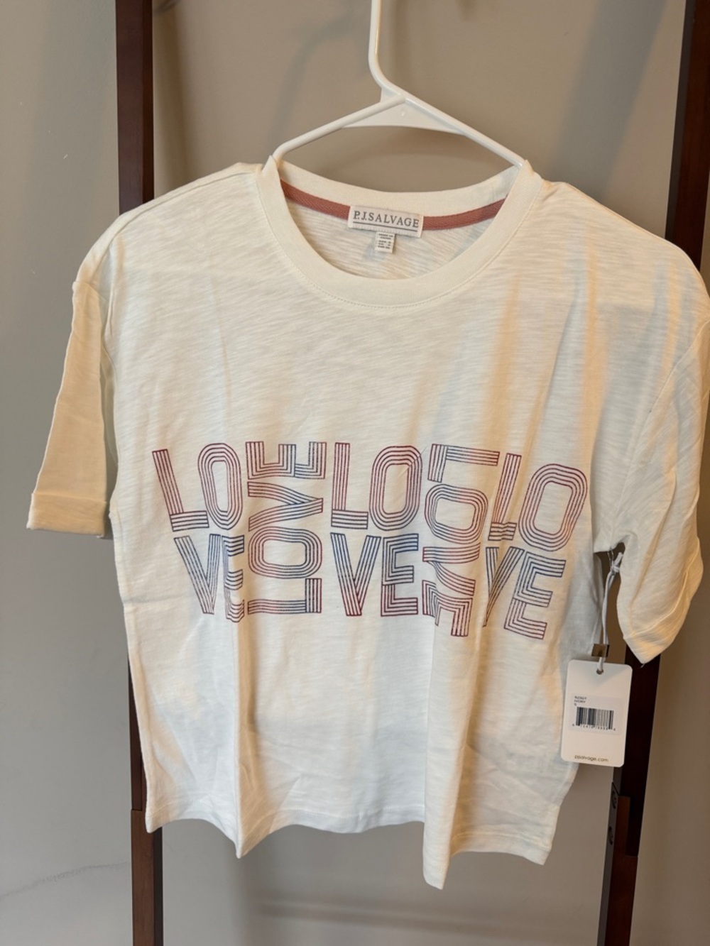 PJ Salvage Cream Short Sleeve Tee with Pink and Blue Graphic